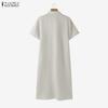 ZANZEA Women Casual Turn Down Collar Solid Color Short Sleeve Dress