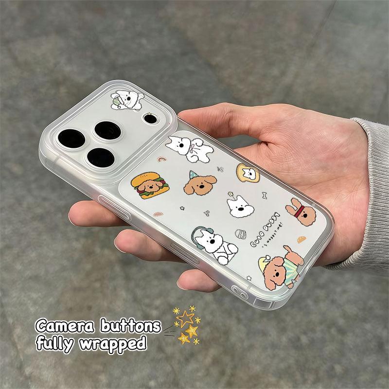 

Transparent Phone Case with Built-in Button for Apple 17/16 - 17 Pro Max, Cute Cartoon 13, 16 Pro, Frosted Edge Apple 13