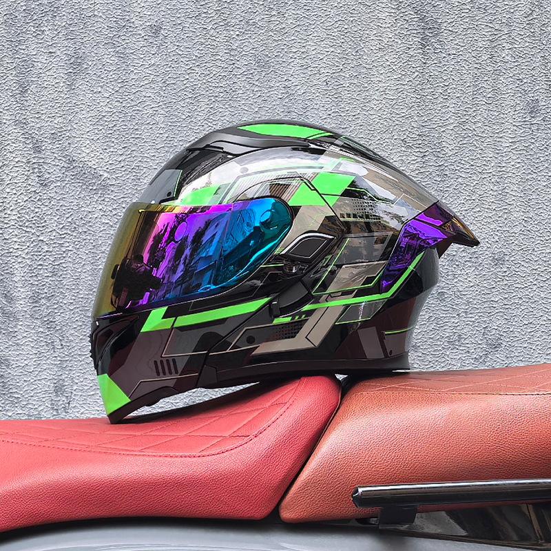 Motorcycle Helmet Peeling Helmet Double Lens Big Tail Locomotive Racing Helmet Running Helmet Men and Women Keep Warm In Winter