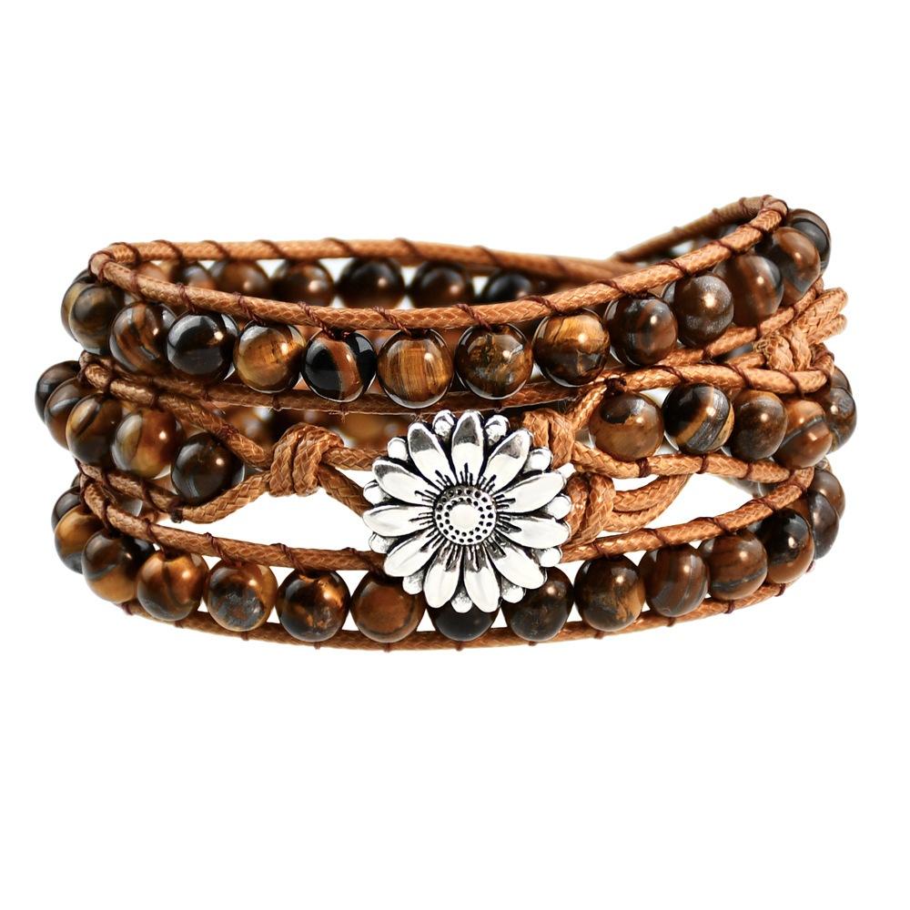 Natürlicher Stein Handgewebtes Armband Damen Bohemian Mehrschichtiges Wickel-Handseil Tigerauge Stein Armband.