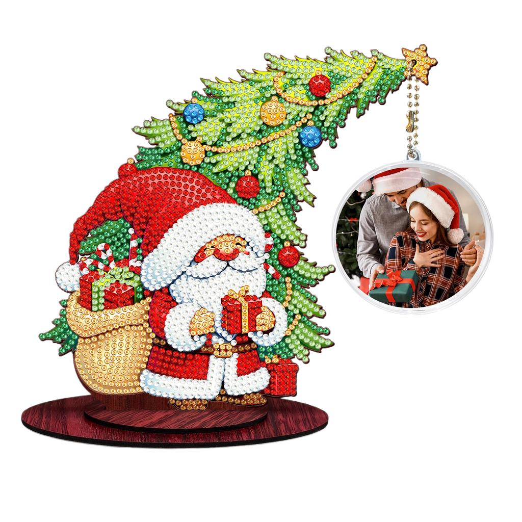 Photo Christmas Tree Table Top Diamond Painting Ornament Kits Wooden 5D DIY Diamond Art Tabletop Decorations Gift for Friends