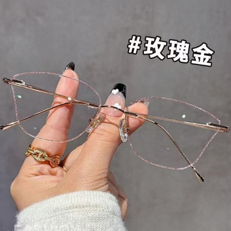 Black anti-blue light box rimless myopia glasses flat glasses light metal frame male pure desire super year frame