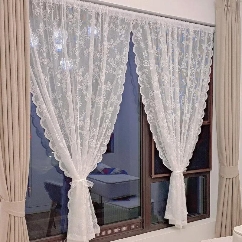 French Country Lace Gauze Curtain for Princess Kitchen Door or Children's Room, Phantom Bay Window, White