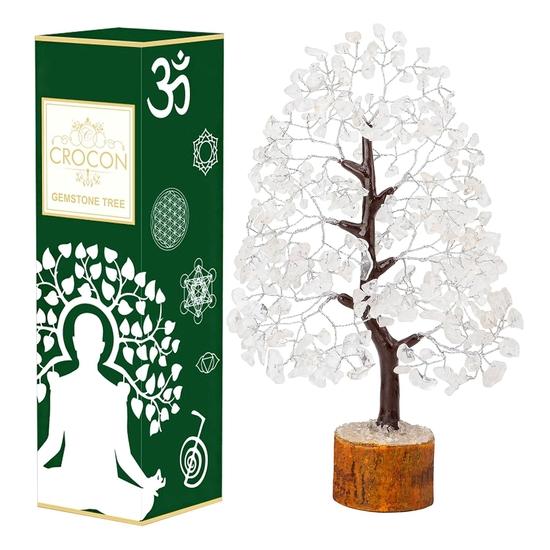 Crocon Clear Quartz Gemstone Money Tree Feng Shui Bonsai Reiki Crystal Healing Chakra Balancing Decoration Ornament Figurine Spiritual Enhancement