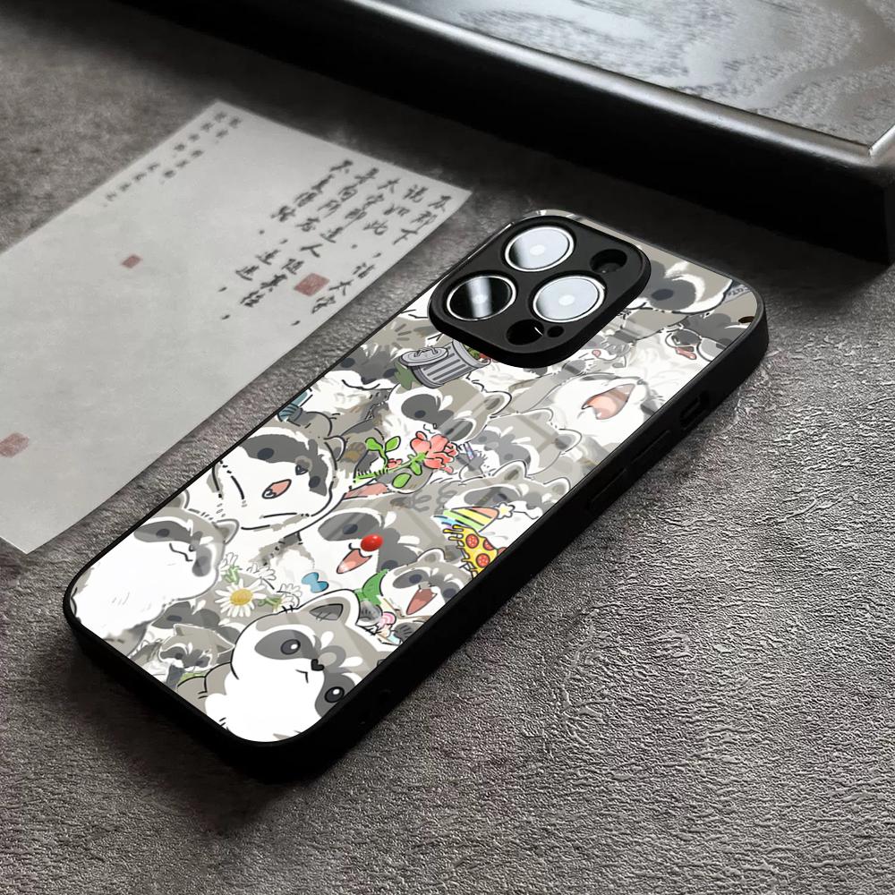 Raccoon Cute Phone Case For IPhone 17 Pro Max 14 Pro 15 12 11 13 Mini X XR XS 16 Plus SE Glass Cover
