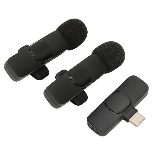 Wireless Lavalier Microphone 1 for 2 Lavalier Lapel Mic Supports Recording While Charging for Live Stream Interview