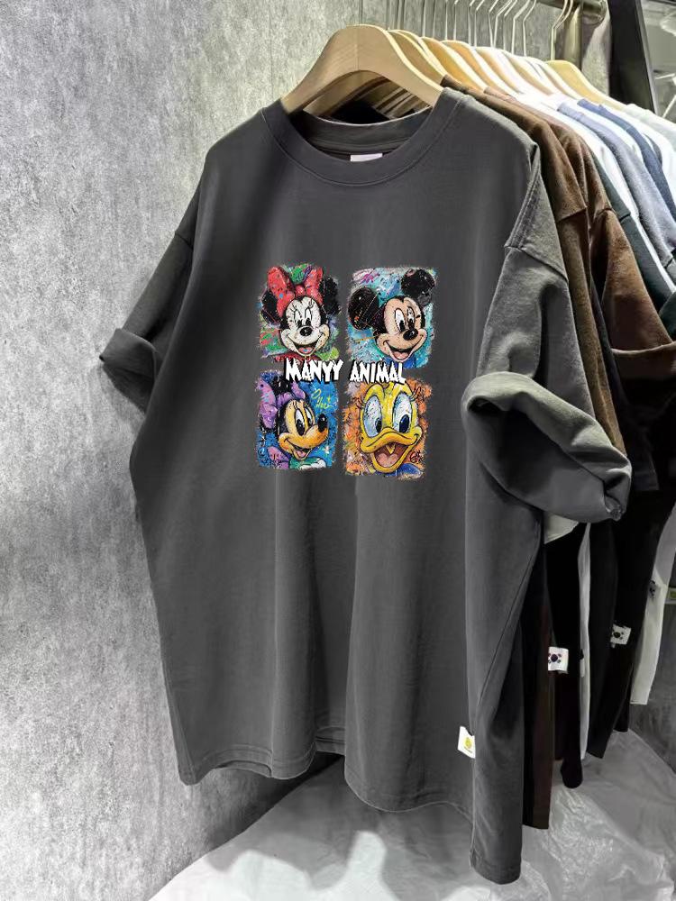 

Модная хлопковая футболка большого размера с мультяшным принтом, свободного кроя 3XL темно-серого
