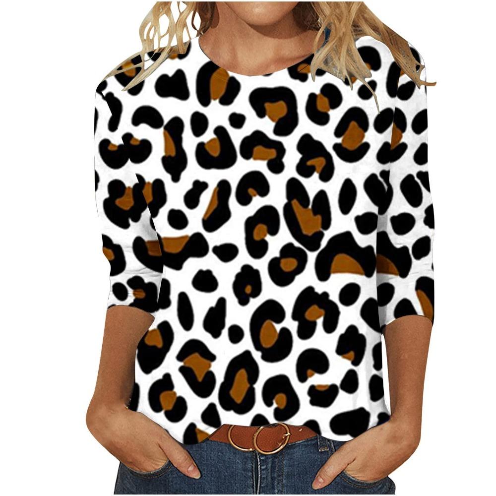 2026 Women's Casual Elegant Spring/Summer Large Love Printed Solid Color Loose Round Neck Long Sleeve T-shirt