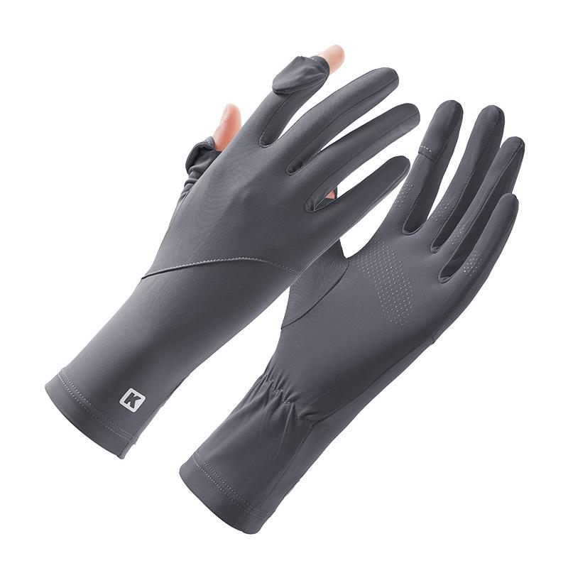 Extended Wrist Guard Can Leak Two Fingers and Touch Screen for Women's Outdoor Palm Wear Resistant Fashion Summer Ice Silk Gloves