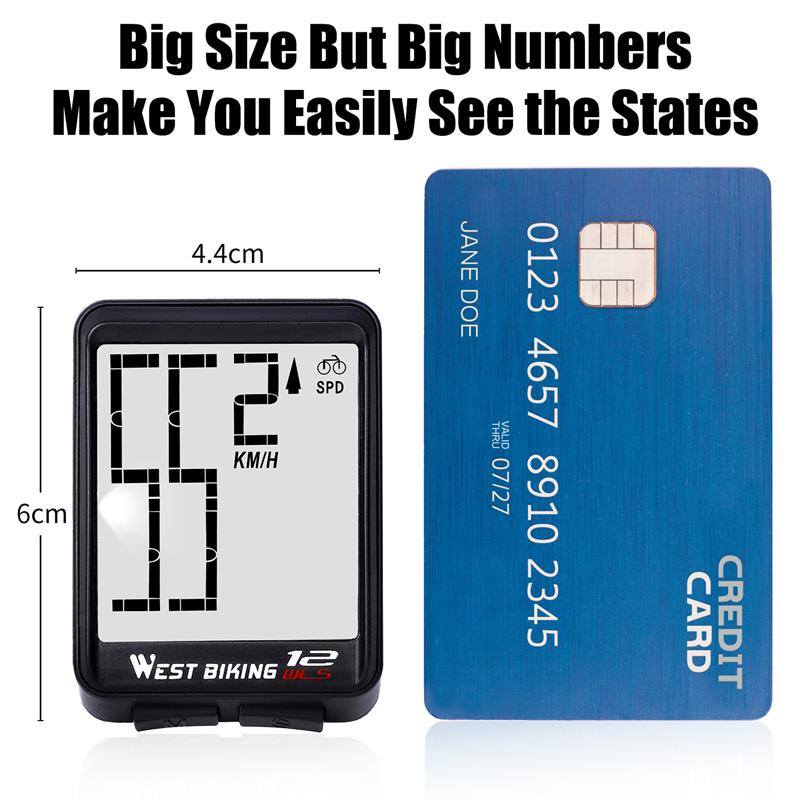 WEST BIKING Wireless Road Bike Computer Large Screen Bicycle Speedometer White Backlight Waterproof Odometer Cycling Stopwatch