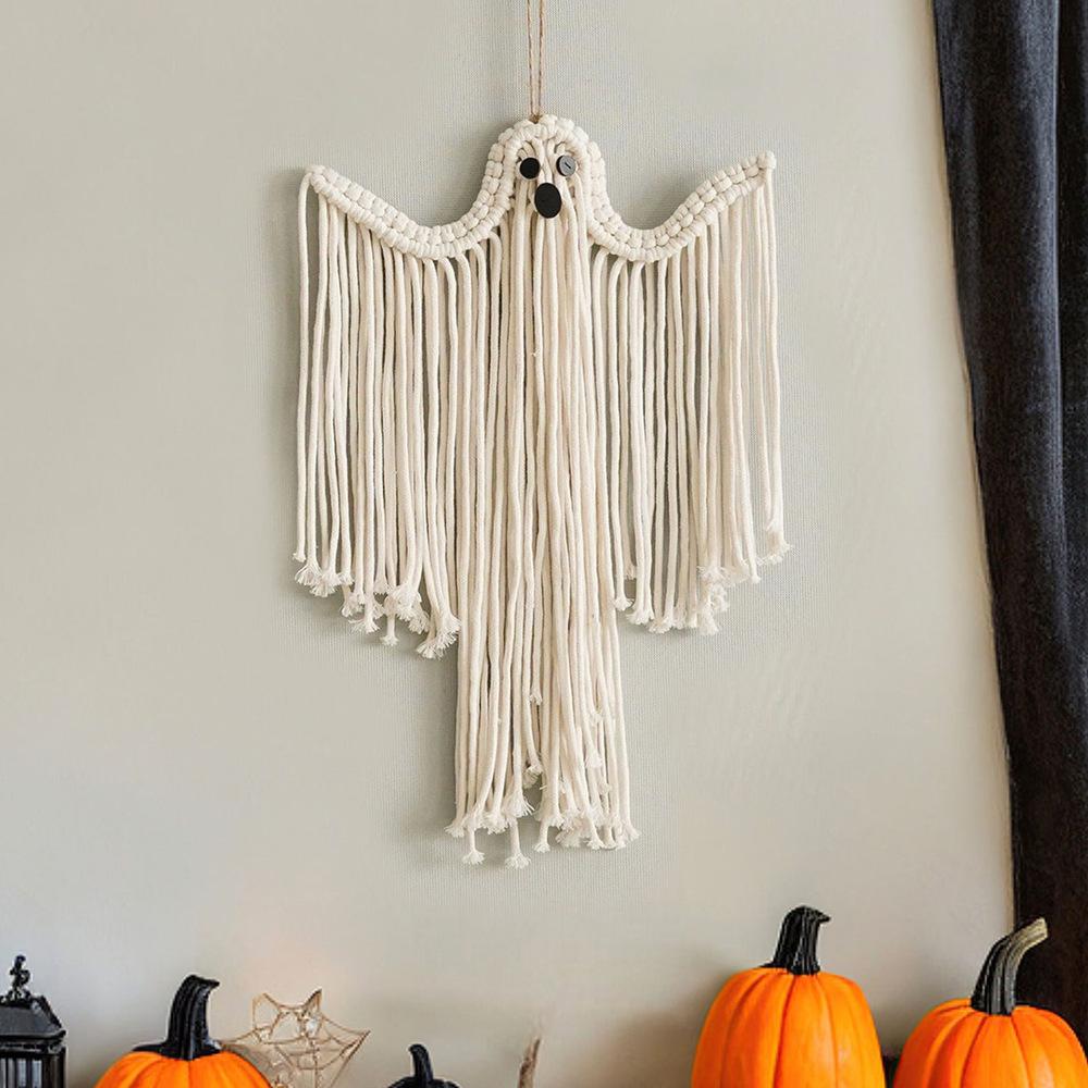 Cotton Halloween Decoration Hanging Ornaments Hand-woven White Ghost Wall Hanging Holiday Scene Arrangement Theme Party Supplies