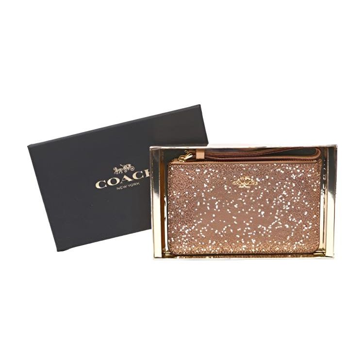 Coach Boxed 18 Zipper Star Sequin Wristlet Canvas Clutch Small Women wallet Gold 23448-IMGLD Gold