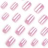 Short Square Pink Chrome Press On Nails with Glossy Gel Finish, Reusable Nude Fake Nails Set 24pcs