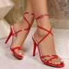 Fashion Gold High Heels Sandals for Women Ankle Cross-Tied Stiletto Heeled Party Shoes Woman Plus Size 35-43 Pointed Toe Sandalias