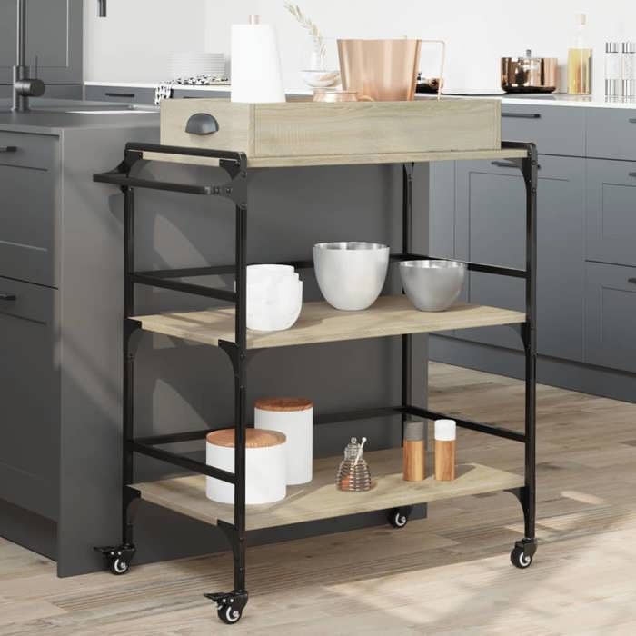 VidaXL Kitchen Trolley, Shelf with Wheels, Service Cart, Indoor Living Room Bathroom Storage Furniture, Oak 842342