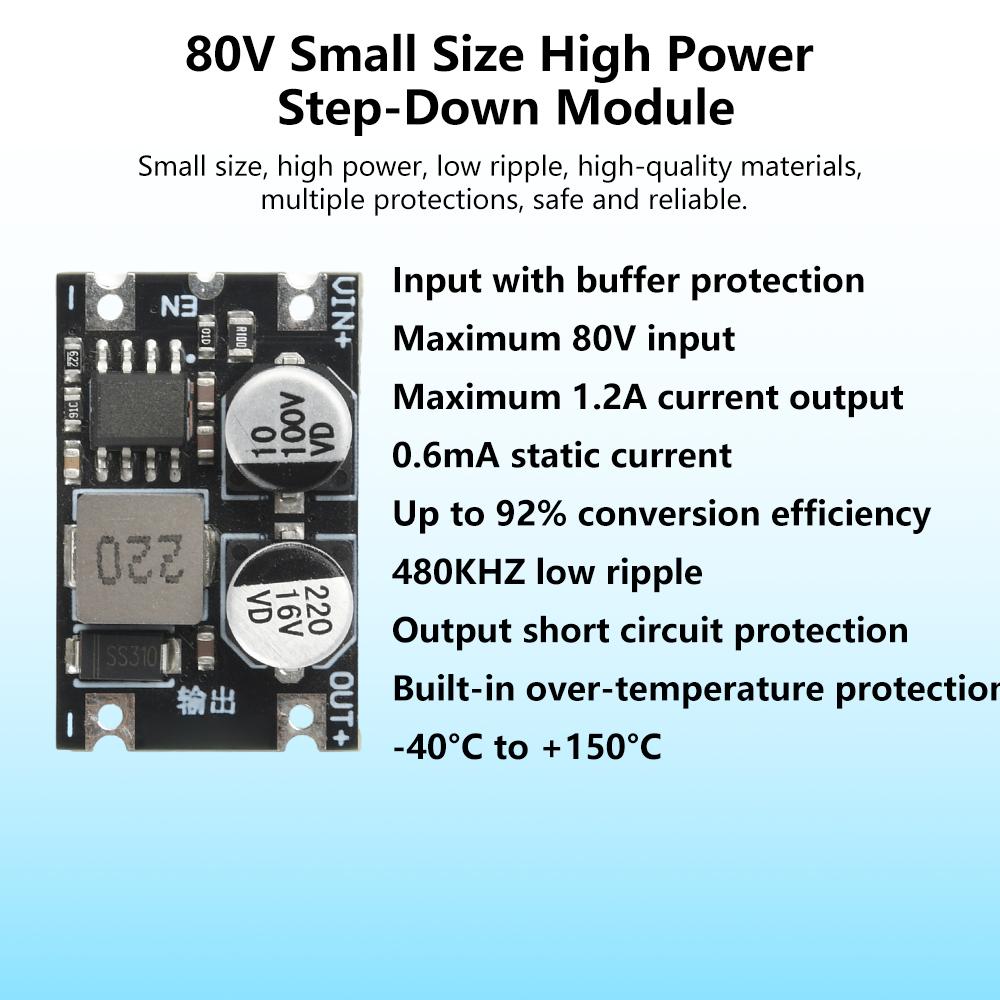 DC-DC Step-down Module Buck Power Supply Module 6-80V to 3.3V/5V/12V 1.2A Output Low Ripple High-power Voltage Converter Module