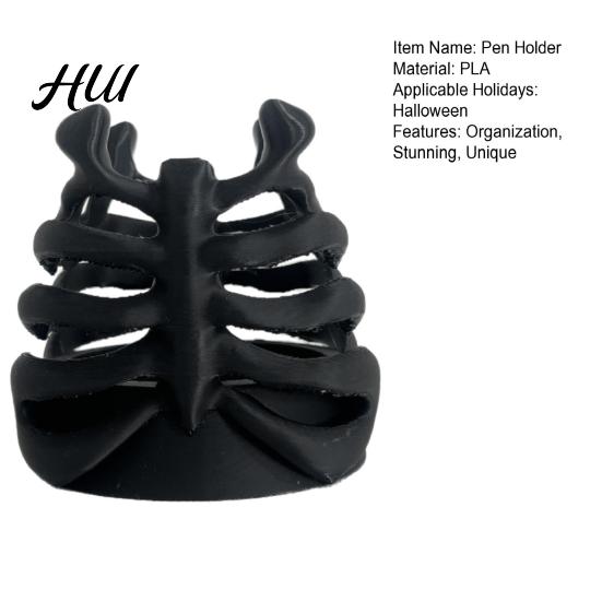 Halloween Desk Decor Skeleton Ribcage Bone Pen Holder, 3D Printed Pencil Cup, Dust-resistant Holder Gothic Organizer for Pens Pencils Makeup