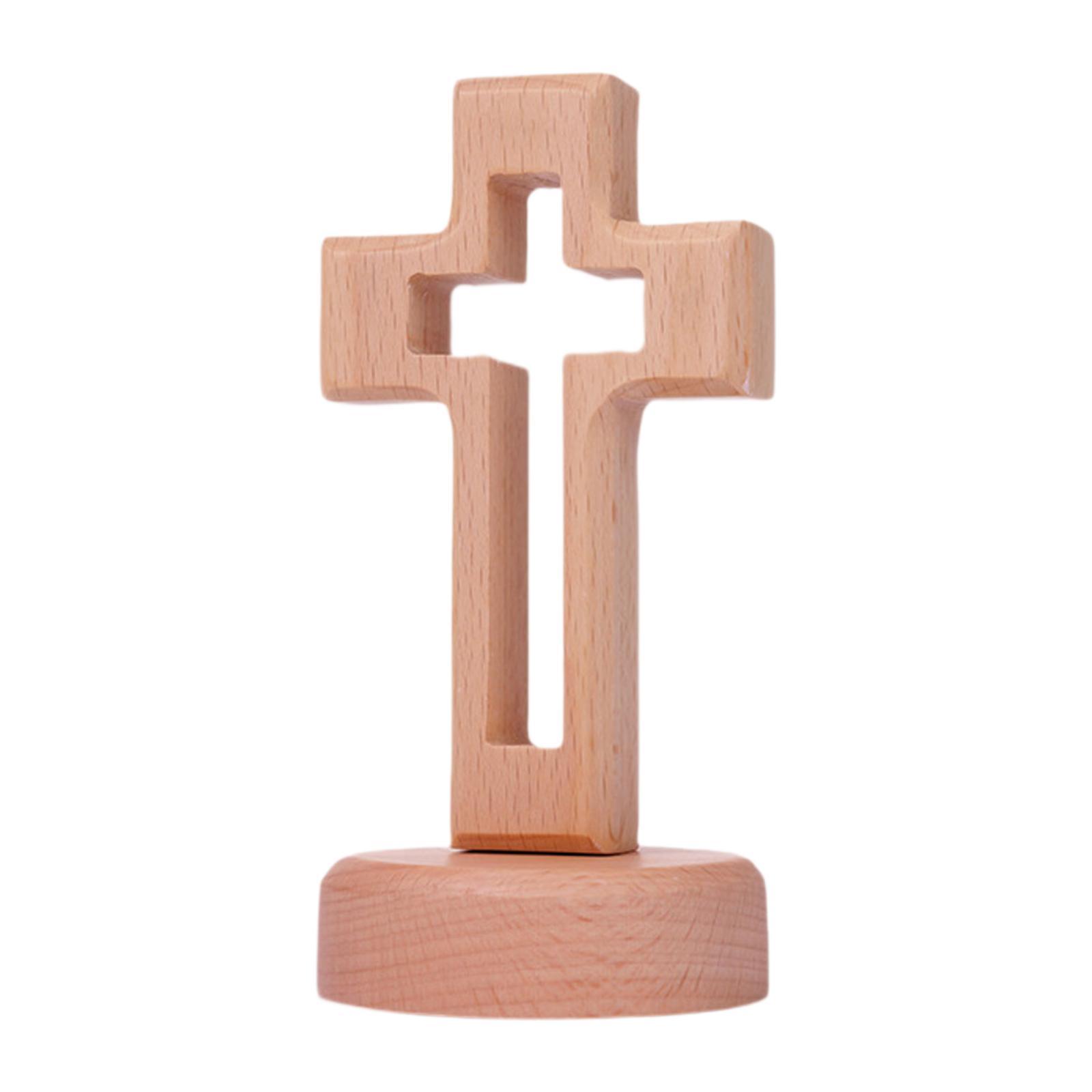 

Wood Cross Statue with Stand Holy Cross Tabletop Cross with Base Catholic Wood Cross Decor for Christmas Shelf Decoration