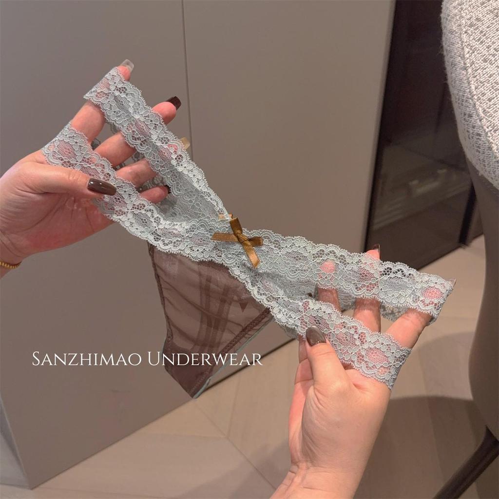 Desire Goddess Lace Thong: Sexy Low Waist Mesh Bow T-Back Panty for Women