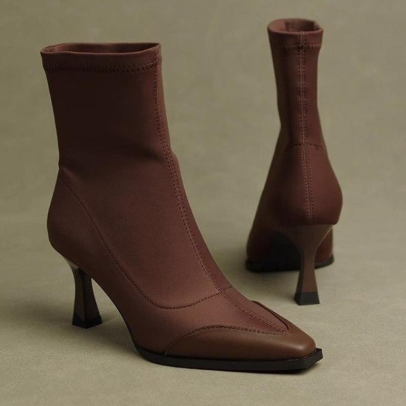 Women High Heel Short New Boots Female Pointed Thin Heel Boots Ladies Ankle Short Boots Botas De Mujer 2025