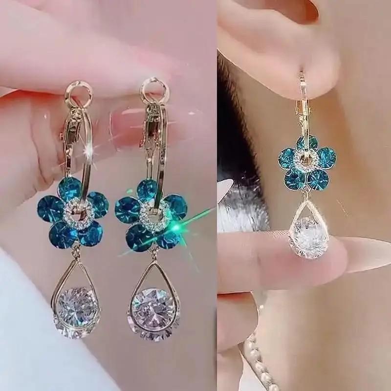 New Korean Fashion Crystal Ginkgo Leaf Earrings For Women Jewelry 2024 Trending Luxury Women's Pearl Opal Drop Earrings JN9