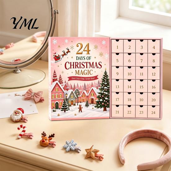 Christmas Party Hair Styling 24-Day Clip Advent Calendar, Girls Countdown Box with Sweet Style Accessories 24 Cute Hairpins, Holiday Gift, DIY Clips
