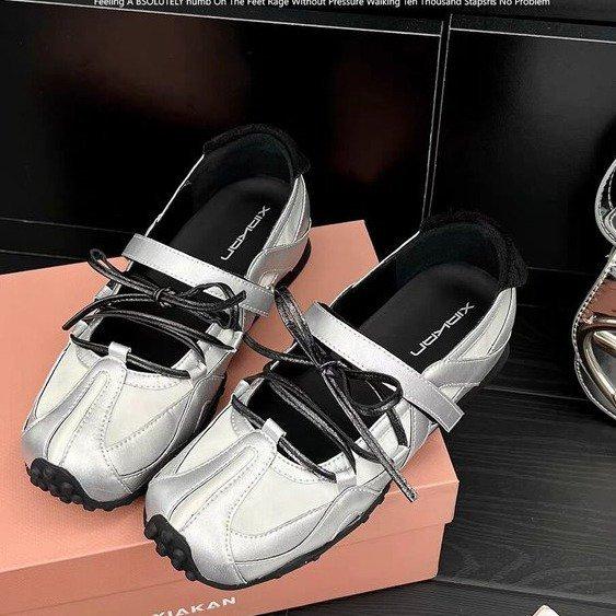 Soft Leather Version Silver Training Shoes 5cm Thick Sole Heightening Bow Single Shoes 2025 New Light Mouth Ballet Shoes Women