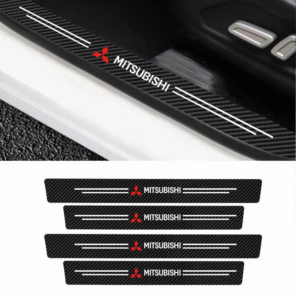 Car Door Sill Protector Plate PU Leather Carbon Fiber Threshold Anti-Scratch Sticker for Mitsubishi Outlander ASX Pajero Sport L YG2
