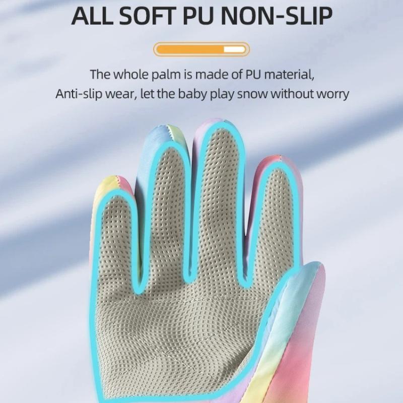 Children's Skiing Warm Gloves with Neutral Style, Winter Wool Lining, Anti Slip Outdoor Belt, Side Pull Waterproof Material