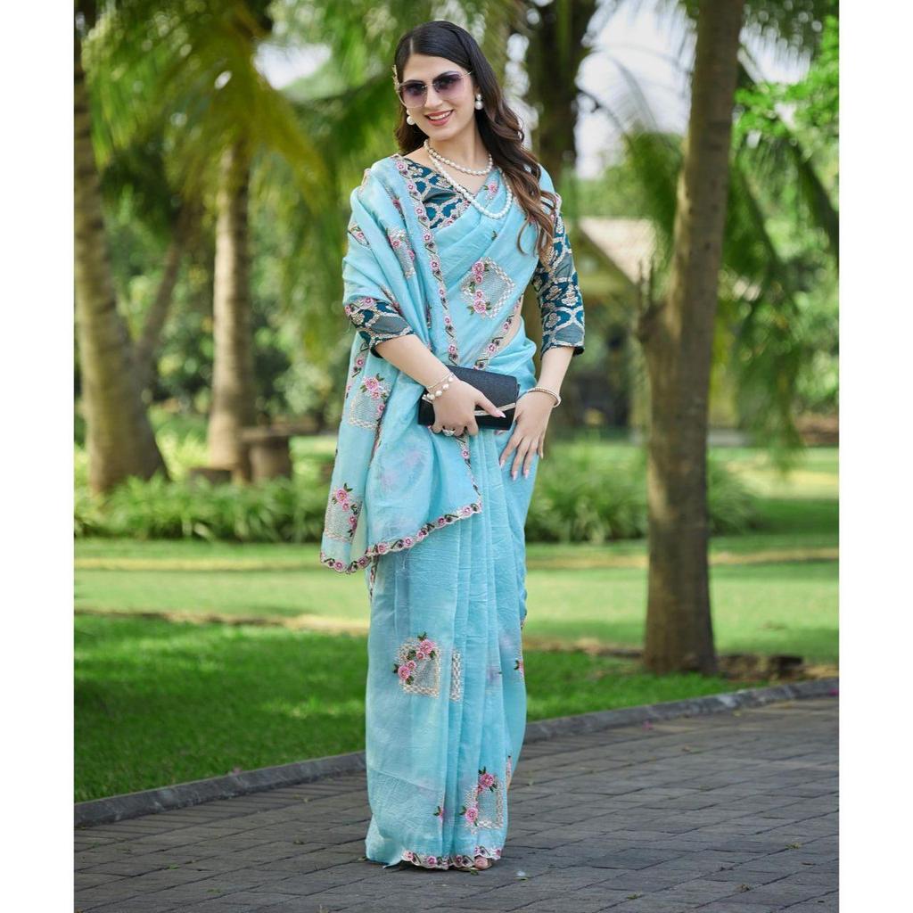 Beautiful Floral Embroidery all Over The Saree