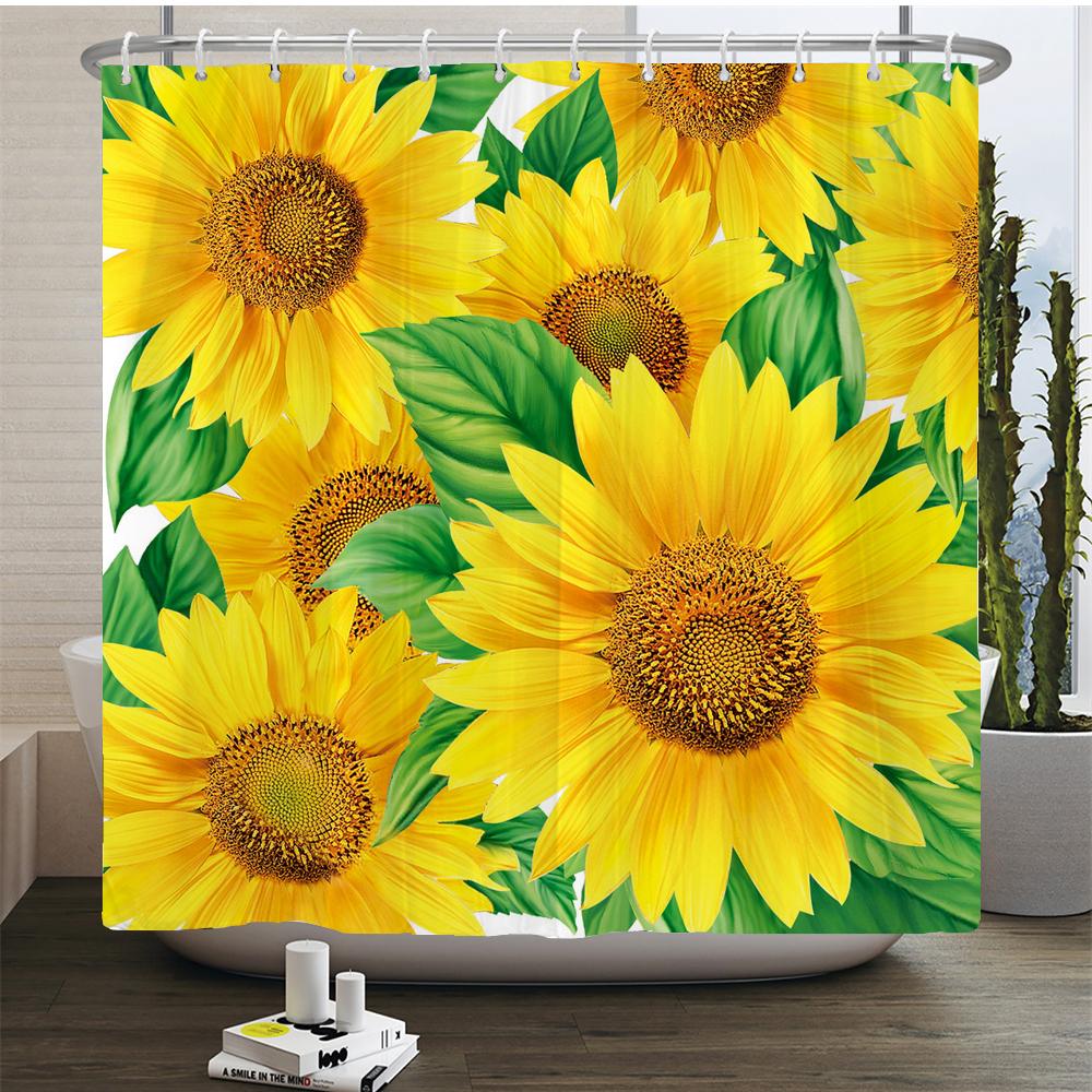 3d Sunflower Yellow Flowers Shark Shower Curtains Bathroom Waterproof Bath Curtain Polyester Cloth With Hooks Decor Bath Screen