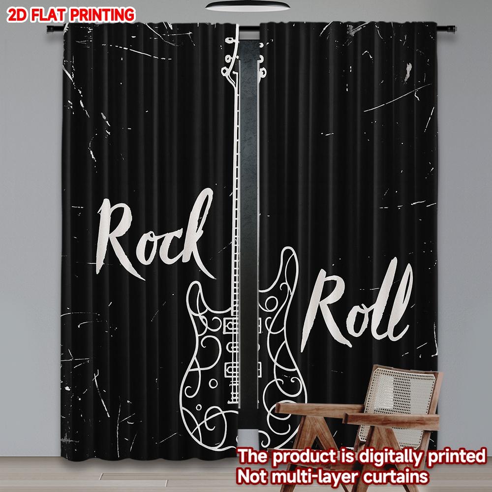 

Set Of 2 Flat Printing Happy Valentine Day Drapes Guitar Rock Roll Digital Printed Polyester Birthday Party Use Curtains Made W100*H70(CM)-Hooks&2PCS