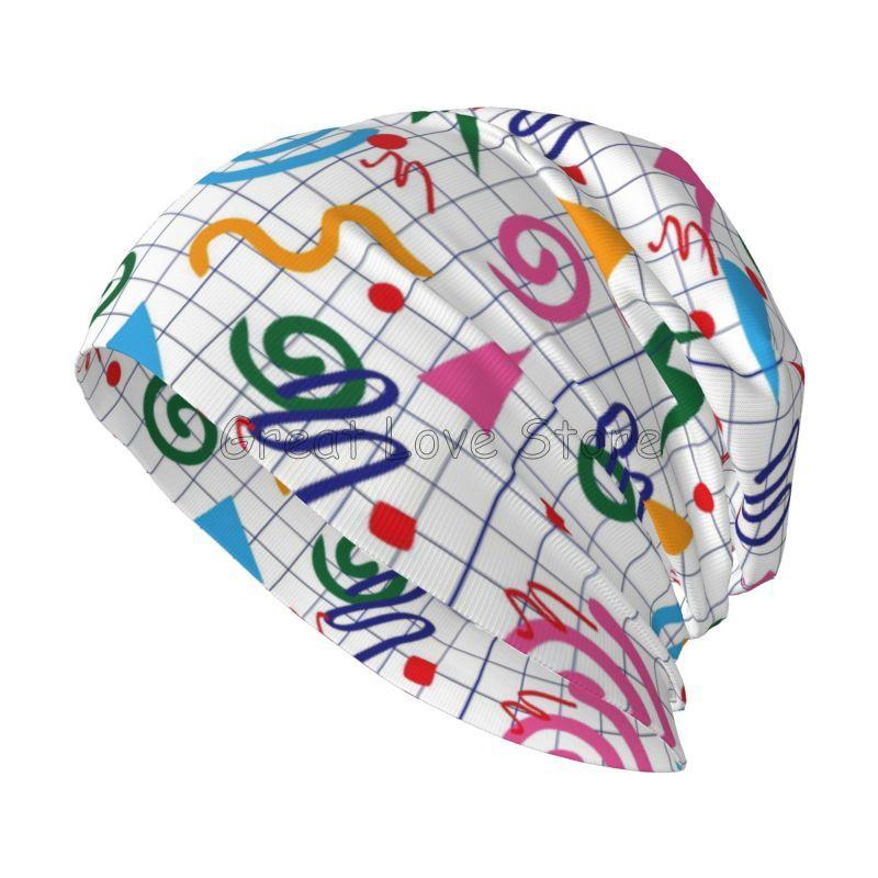 Retro 80s 90s Pop Art Print Knit Hat Women Men Outdoor Hat Beanie Caps Chemo Hat Slouchy Headwear Casual Black