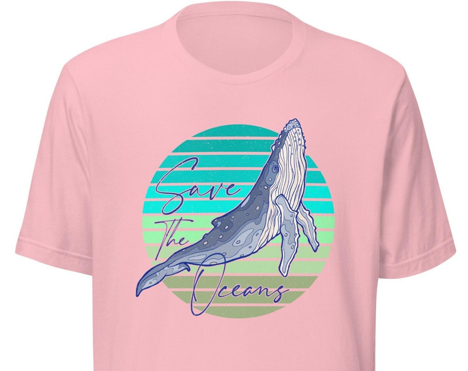Save The Oceans T-Shirt, Retro Sunset Whale Graphic 4XL