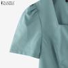 ZANZEA Women Summer Square Collar Casual Short Sleeve Slim Blouse