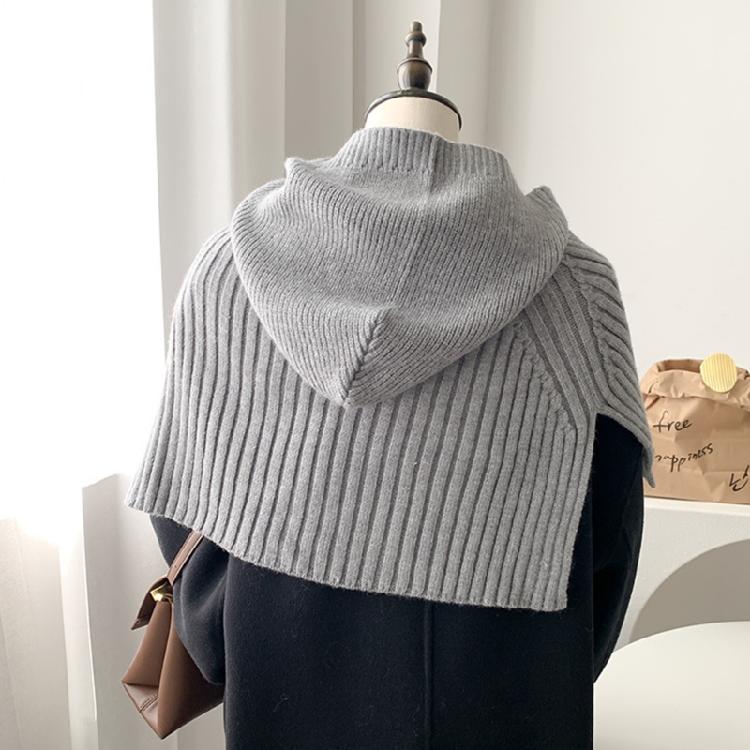 Knit Scarf Cap for Women Solid Color Hooded Shawl Winter Windproof Neckwrap Hat