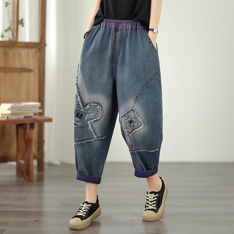 

Plus Size Embroidered Artistic Harem Jeans L синий