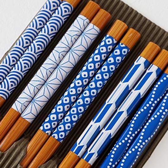 Sunlife Set of 5 Guest Auspicious Made In Japanese Pattern A Chopsticks, Pairs, Chopsticks, 22.5cm, Pattern/Individual Crest, Japan, Non-slip,