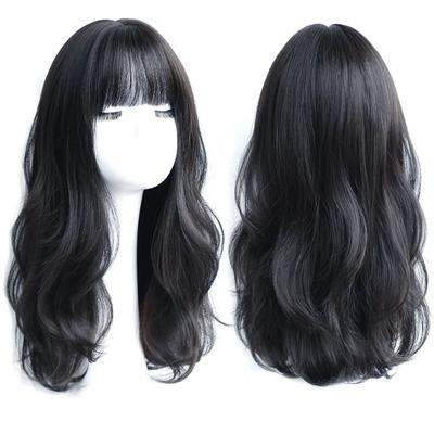 Long  Curly Synthetic Wig with Center Bangs Dark Brown Natural Curly Hair Wig Female Cosplay Wig Heat-resistant Fiber Wig