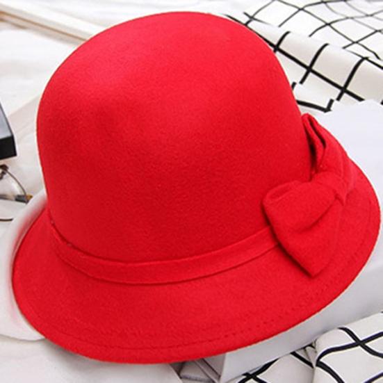 Jednobarevný klobouk s širokou krempou a kulatou kopulí, teplý vlněný klobouk pro ženy na podzim a zimu, elegantní dekorace mašlí, plstěný fedora klobouk pro každodenní nošení