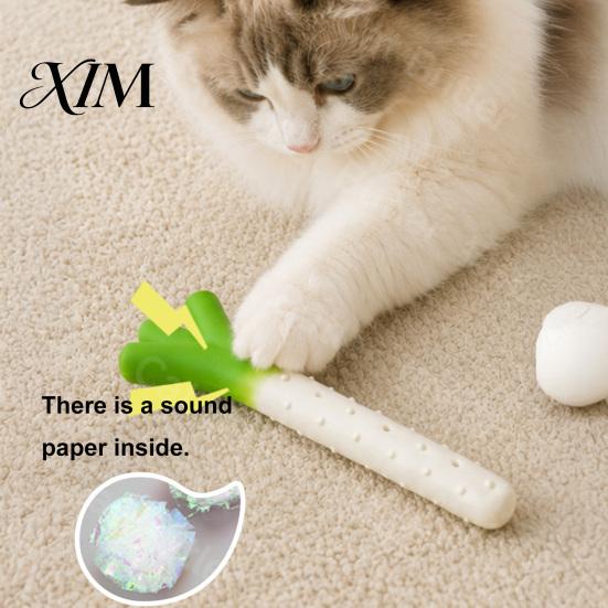 Interactive Cat Toys for Indoor Cats Silicone Scallion Toy, Kitten Chew Toy with Silver Vine And Crinkle Creative Teaser Pets Paper, Teeth