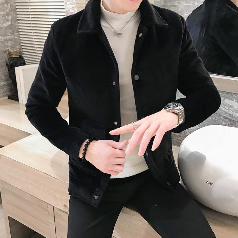 Herren Slim Fit Wollmantel - Britischer Stil, Kurz, Doppellagig, Imitat Nerz, Herbst- & Winter-Freizeitjacke