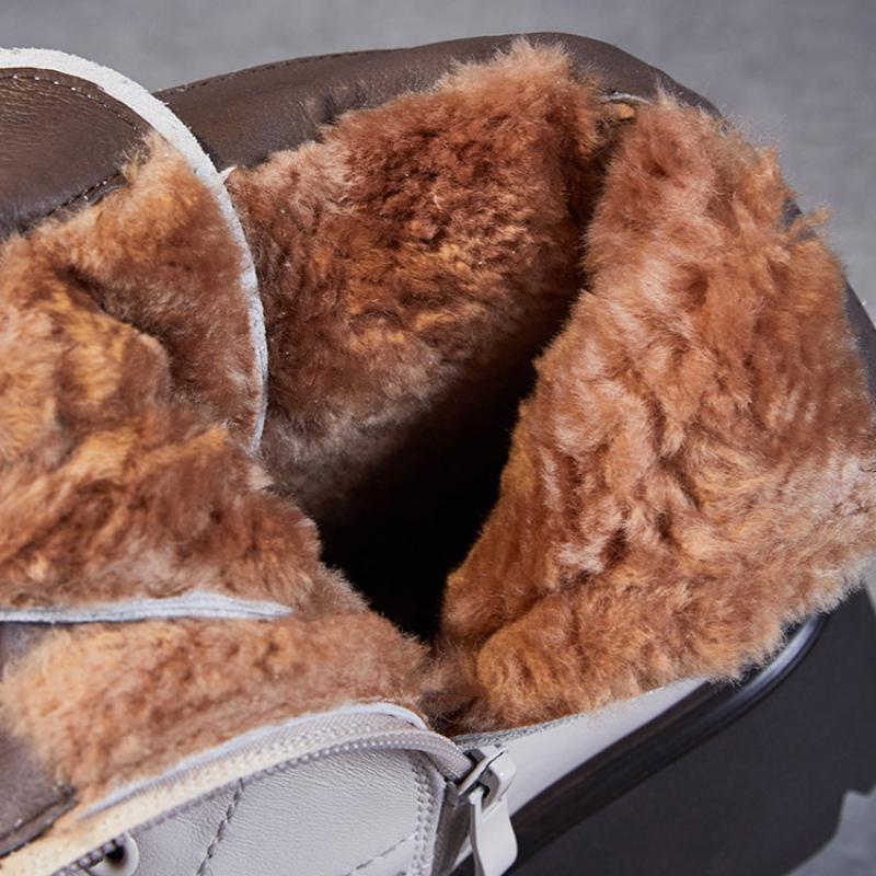 Johnature Genuine Leather Wool Short Boots Warm Snow Boots Thick Heel Thick Soled Women's Boots