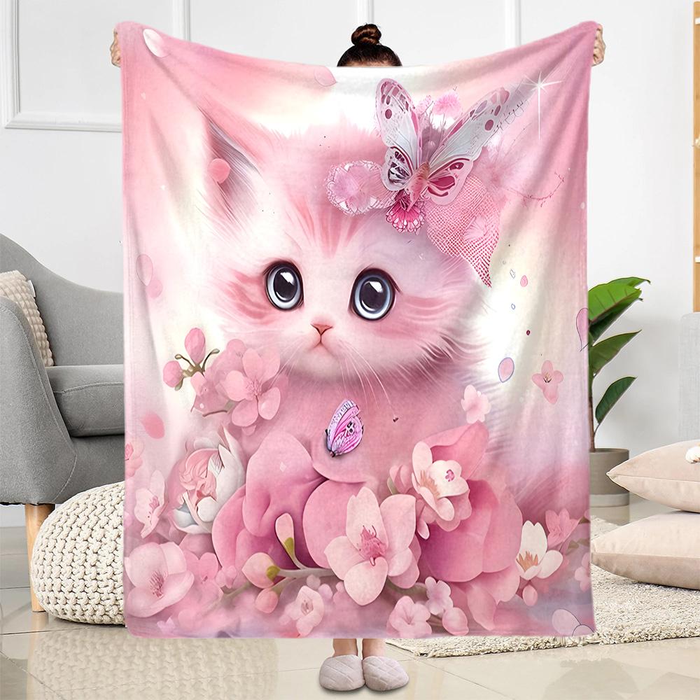 Whimsical Cat Artwork Flannel Blanket,Lightweight,Office Blanket,Sofa Blanket,Comfortable Blanket
