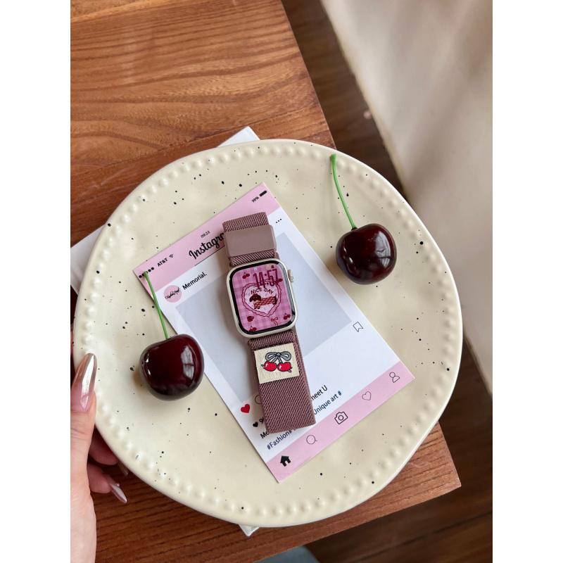 Cherry Magnetic Strap For Apple Watch S10 9 8 7 6 5 Nylon Cute Bracelet Band For Iwatch 44 38 42 46mm 49mm 45 40 41 Accessories