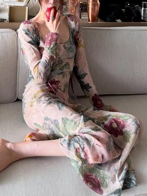 Boho asymmetrisches tief ausgeschnittenes langärmeliges zweiteiliges Kleid
