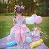 Sommer Rückenfreies Lolita Ballkleid Mädchen Kinder Prinzessin Streifen Kinderkleidung Schleife