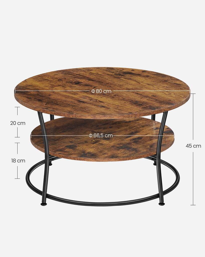 VASAGLE Coffee Table, Round Cocktail Table With Shelf, Tea Table, Easy Assembly, Metal, Industrial Design, Rustic Brown