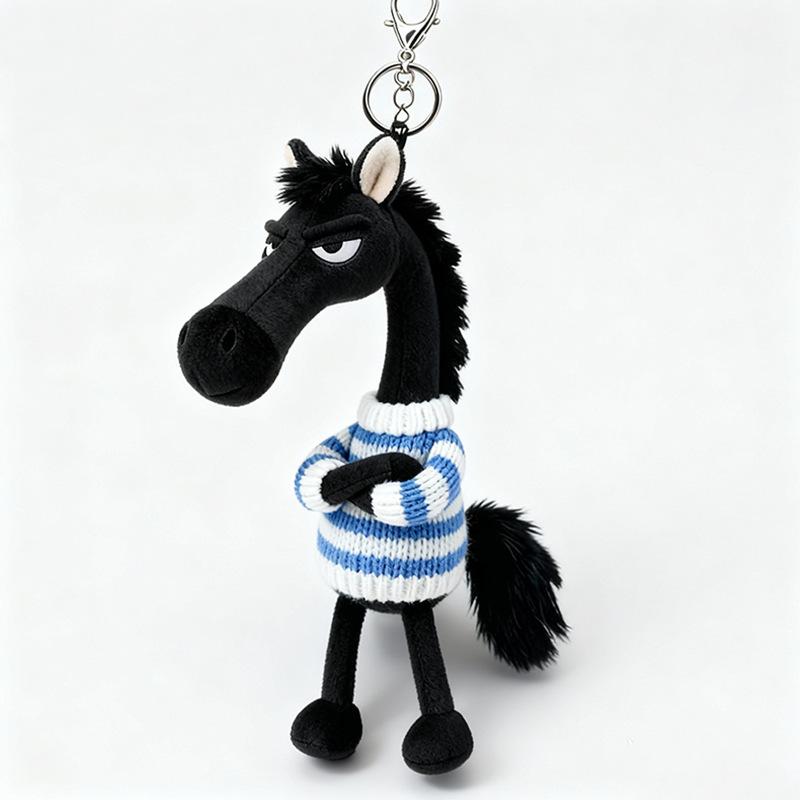 Black Horse Keychain Plush Toy Backpack Pendant Decoration Year The New Gifts of S for Cuddly Stuffed Fluffy Huggable Kawaii Comfort Adorable Soft