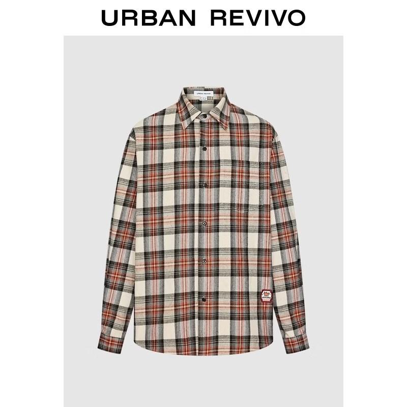 UR Men s Retro Plaid Embroidered Open-Front Shirt L